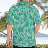 Tahiti Teal Tiare Floral Hawaiian Shirt Monstera Palm Tropical Leaves - Polynesian Pride