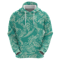 Tahiti Teal Tiare Floral Hoodie Monstera Palm Tropical Leaves - Polynesian Pride