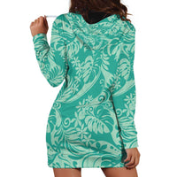 Tahiti Teal Tiare Floral Hoodie Dress Monstera Palm Tropical Leaves - Polynesian Pride