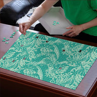 Tahiti Teal Tiare Floral Puzzle Monstera Palm Tropical Leaves - Polynesian Pride