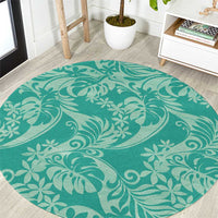 Tahiti Teal Tiare Floral Round Carpet Monstera Palm Tropical Leaves - Polynesian Pride