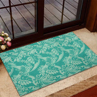 Tahiti Teal Tiare Floral Rubber Doormat Monstera Palm Tropical Leaves - Polynesian Pride