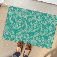 Tahiti Teal Tiare Floral Rubber Doormat Monstera Palm Tropical Leaves - Polynesian Pride