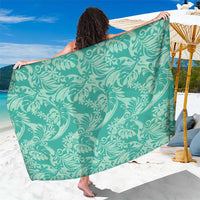 Tahiti Teal Tiare Floral Sarong Monstera Palm Tropical Leaves - Polynesian Pride