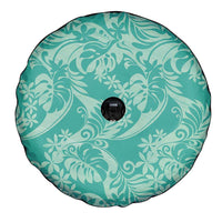 Tahiti Teal Tiare Floral Spare Tire Cover Monstera Palm Tropical Leaves - Polynesian Pride