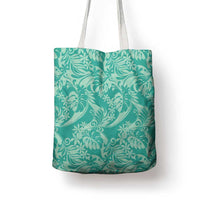 Tahiti Teal Tiare Floral Tote Bag Monstera Palm Tropical Leaves - Polynesian Pride