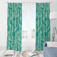 Tahiti Teal Tiare Floral Window Curtain Monstera Palm Tropical Leaves - Polynesian Pride