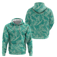 Tahiti Teal Tiare Floral Zip Hoodie Monstera Palm Tropical Leaves - Polynesian Pride