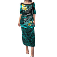 Hawaii Puletasi Polynesian Shark with Kakau Turquoise Version LT01 Long Dress Turquoise - Polynesian Pride