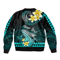 Personalised Hawaii Bomber Jacket Polynesian Shark with Kakau Turquoise Version LT01 - Polynesian Pride