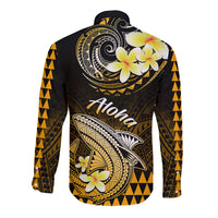 Hawaii Long Sleeve Button Shirt Polynesian Shark with Kakau Gold Version LT01 - Polynesian Pride