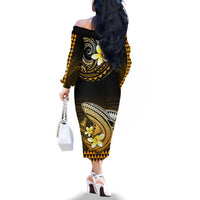 Hawaii Off The Shoulder Long Sleeve Dress Polynesian Shark with Kakau Gold Version LT01 - Polynesian Pride