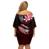 Hawaii Off Shoulder Short Dress Polynesian Shark with Kakau Red Version LT01 - Polynesian Pride