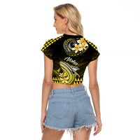 Hawaii Raglan Cropped T Shirt Polynesian Shark with Kakau Yellow Version LT01 - Polynesian Pride
