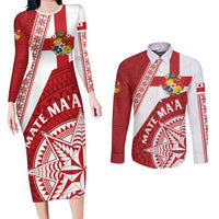 Custom Tonga Rugby Mate Maa Couples Matching Long Sleeve Bodycon Dress and Long Sleeve Button Shirt Ngatu Pattern