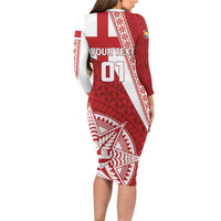 Custom Tonga Rugby Mate Maa Long Sleeve Bodycon Dress Ngatu Pattern