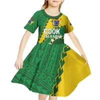 Custom Cook Islands Rugby Kukis Kid Short Sleeve Dress Circle Stars