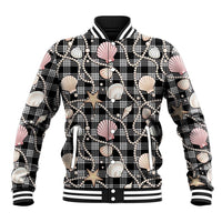 Hawaiian Ocean Seashells Baseball Jacket Black Palaka Pattern