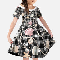Hawaiian Ocean Seashells Family Matching Puletasi and Hawaiian Shirt Black Palaka Pattern