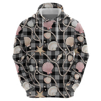 Hawaiian Ocean Seashells Hoodie Black Palaka Pattern