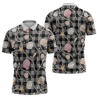 Hawaiian Ocean Seashells Zipper Polo Shirt Black Palaka Pattern