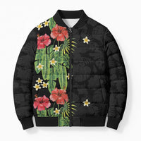 Hawaiian Hibiscus Plumeria Bomber Puffer Jacket Tropical Leaves