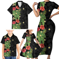 Hawaiian Hibiscus Plumeria Family Matching Short Sleeve Bodycon Dress and Hawaiian Shirt Tropical Leaves LT01 - Polynesian Pride