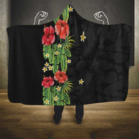 Hawaiian Hibiscus Plumeria Hooded Blanket Tropical Leaves