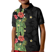Hawaiian Hibiscus Plumeria Kid Polo Shirt Tropical Leaves
