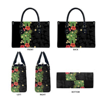 Hawaiian Hibiscus Plumeria Leather Bag Tropical Leaves