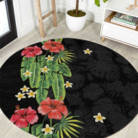 Hawaiian Hibiscus Plumeria Round Carpet Tropical Leaves
