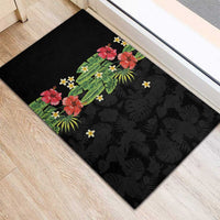 Hawaiian Hibiscus Plumeria Rubber Doormat Tropical Leaves