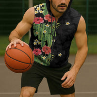 Hawaiian Hibiscus Plumeria Sleeveless Zip Hoodie Tropical Leaves
