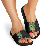 Hawaiian Hibiscus Plumeria Slide Sandals Tropical Leaves