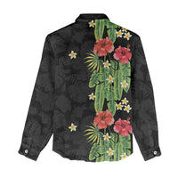 Hawaiian Hibiscus Plumeria Women Casual Shirt Tropical Leaves