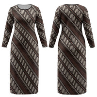 Yogyakarta Parang Batik Motifs Couples Matching Long Sleeve Bodycon Dress and Long Sleeve Button Shirt Indonesian Traditional Pattern LT01 - Polynesian Pride
