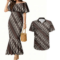 Yogyakarta Parang Batik Motifs Couples Matching Mermaid Dress and Hawaiian Shirt Indonesian Traditional Pattern LT01 Brown - Polynesian Pride