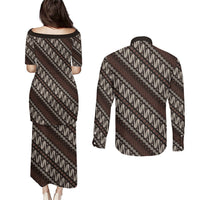 Yogyakarta Parang Batik Motifs Couples Matching Puletasi and Long Sleeve Button Shirt Indonesian Traditional Pattern LT01 - Polynesian Pride