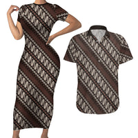 Yogyakarta Parang Batik Motifs Couples Matching Short Sleeve Bodycon Dress and Hawaiian Shirt Indonesian Traditional Pattern LT01 Brown - Polynesian Pride