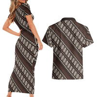 Yogyakarta Parang Batik Motifs Couples Matching Short Sleeve Bodycon Dress and Hawaiian Shirt Indonesian Traditional Pattern LT01 - Polynesian Pride