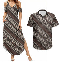Yogyakarta Parang Batik Motifs Couples Matching Summer Maxi Dress and Hawaiian Shirt Indonesian Traditional Pattern LT01 Brown - Polynesian Pride