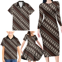Yogyakarta Parang Batik Motifs Family Matching Long Sleeve Bodycon Dress and Hawaiian Shirt Indonesian Traditional Pattern LT01 - Polynesian Pride