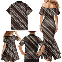 Yogyakarta Parang Batik Motifs Family Matching Mermaid Dress and Hawaiian Shirt Indonesian Traditional Pattern LT01 Mom's Dress Brown - Polynesian Pride