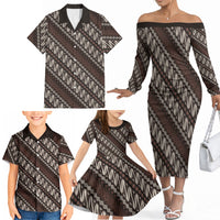Yogyakarta Parang Batik Motifs Family Matching Off The Shoulder Long Sleeve Dress and Hawaiian Shirt Indonesian Traditional Pattern LT01 - Polynesian Pride