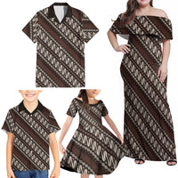 Yogyakarta Parang Batik Motifs Family Matching Off Shoulder Maxi Dress and Hawaiian Shirt Indonesian Traditional Pattern LT01 - Polynesian Pride