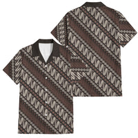 Yogyakarta Parang Batik Motifs Family Matching Off Shoulder Maxi Dress and Hawaiian Shirt Indonesian Traditional Pattern LT01 Dad's Shirt - Short Sleeve Brown - Polynesian Pride