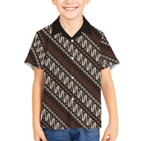 Yogyakarta Parang Batik Motifs Family Matching Off Shoulder Maxi Dress and Hawaiian Shirt Indonesian Traditional Pattern LT01 Son's Shirt Brown - Polynesian Pride