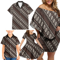 Yogyakarta Parang Batik Motifs Family Matching Off Shoulder Short Dress and Hawaiian Shirt Indonesian Traditional Pattern LT01 - Polynesian Pride