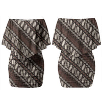 Yogyakarta Parang Batik Motifs Family Matching Off Shoulder Short Dress and Hawaiian Shirt Indonesian Traditional Pattern LT01 Mom's Dress Brown - Polynesian Pride