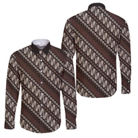 Yogyakarta Parang Batik Motifs Family Matching Off Shoulder Short Dress and Hawaiian Shirt Indonesian Traditional Pattern LT01 Dad's Shirt - Long Sleeve Brown - Polynesian Pride
